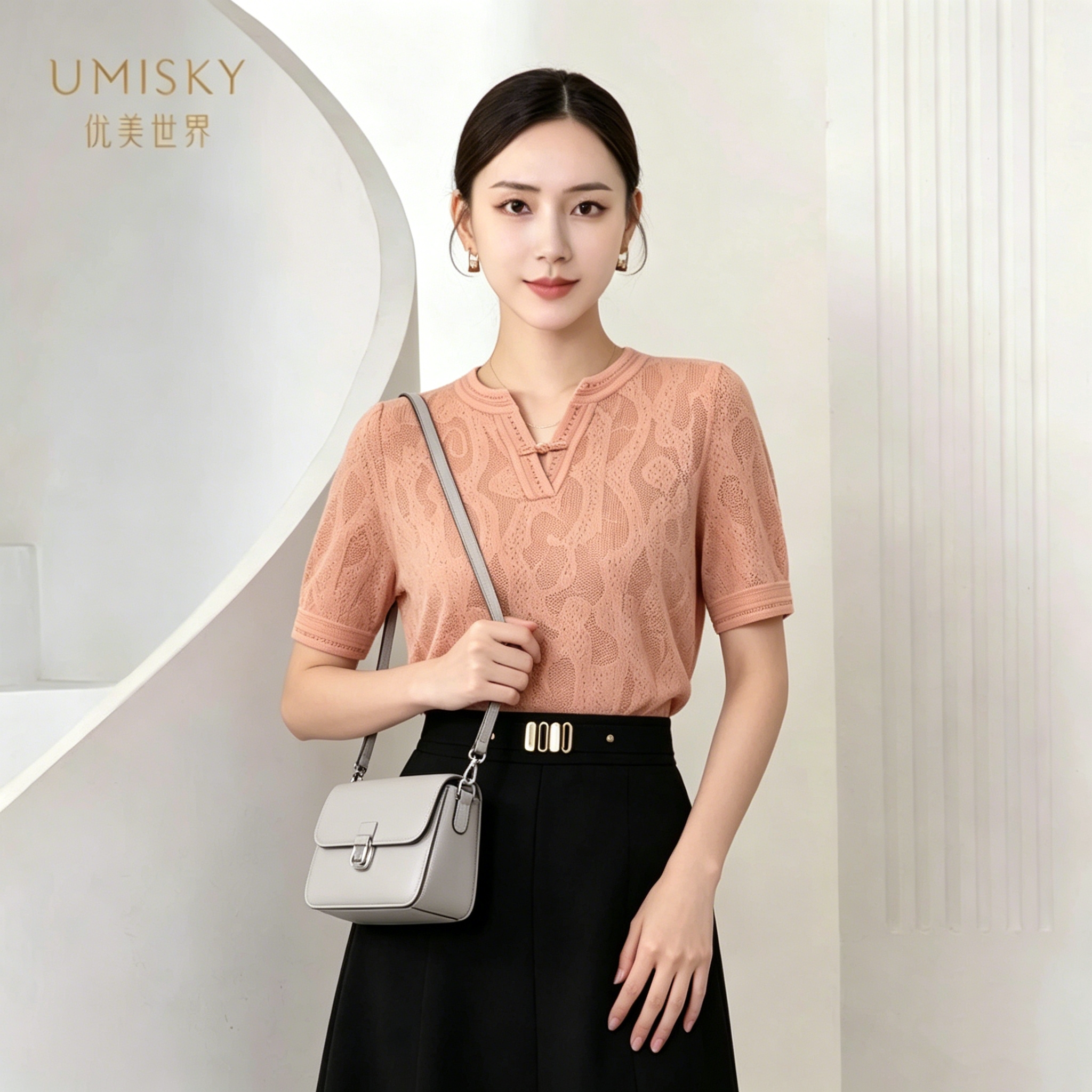 umisky优美世界（金标）专柜同款夏季短袖套头针织衫上衣SM2W2508图片