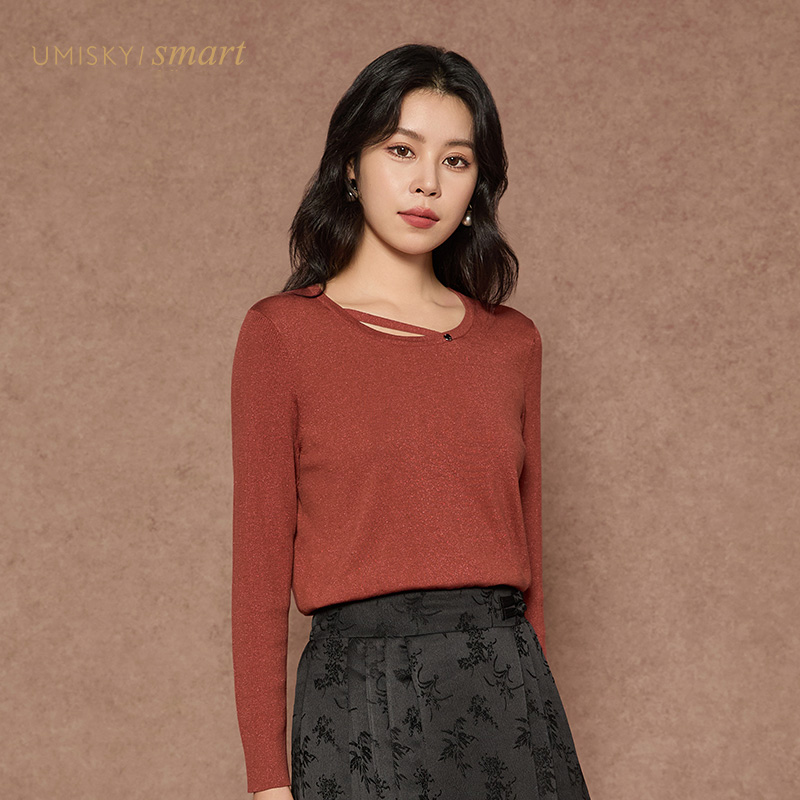 优美世界针织衫套头纯色上衣