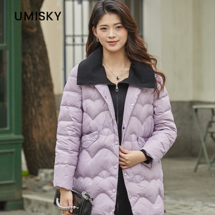 优美世界旗下芬岸女装 立领波浪纹保暖中长保暖羽绒服XK4Y2209 冬季
