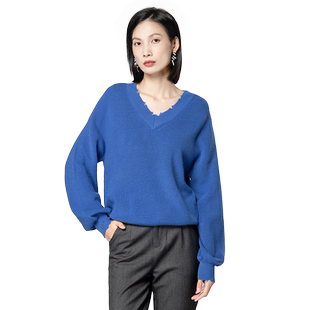 umisky优美世界女装V领简约宽松套头短款羊毛衫FI4W1109