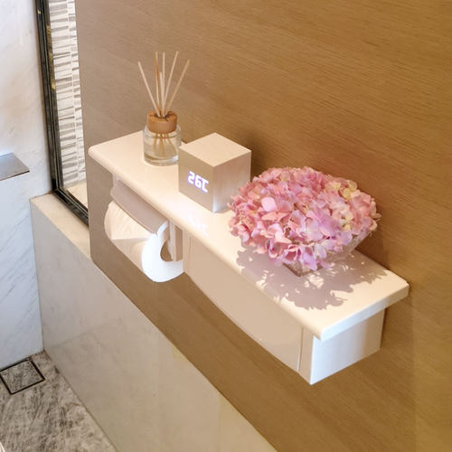 日式免打孔纸巾架盒酒店工程壁挂式置物架卷纸架收纳实木手机纸架