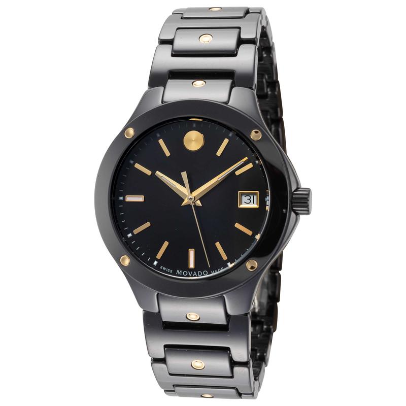 Movado/摩凡陀女表陶瓷表盘黄黑表带石英腕表防水米