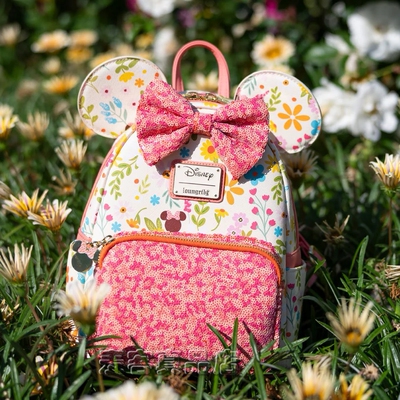 代购Loungefly迪士尼米妮老鼠春季亮片卡通迷你双肩背包