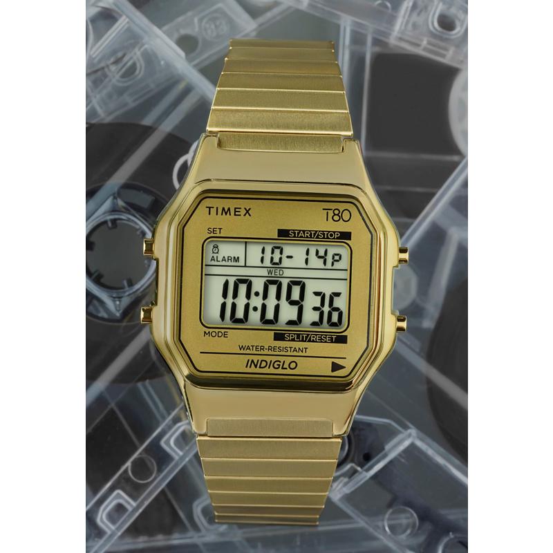 Timex天美时男士腕表计时夜光闹钟日期金属防水钢带金色商务