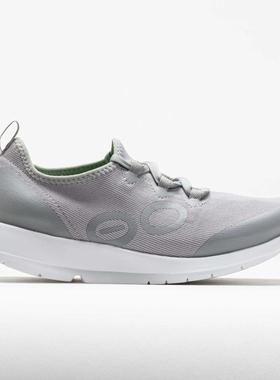 代购Oofos女士徒步鞋缓震减压支撑灵活灰色轻量透气网面白色鞋底