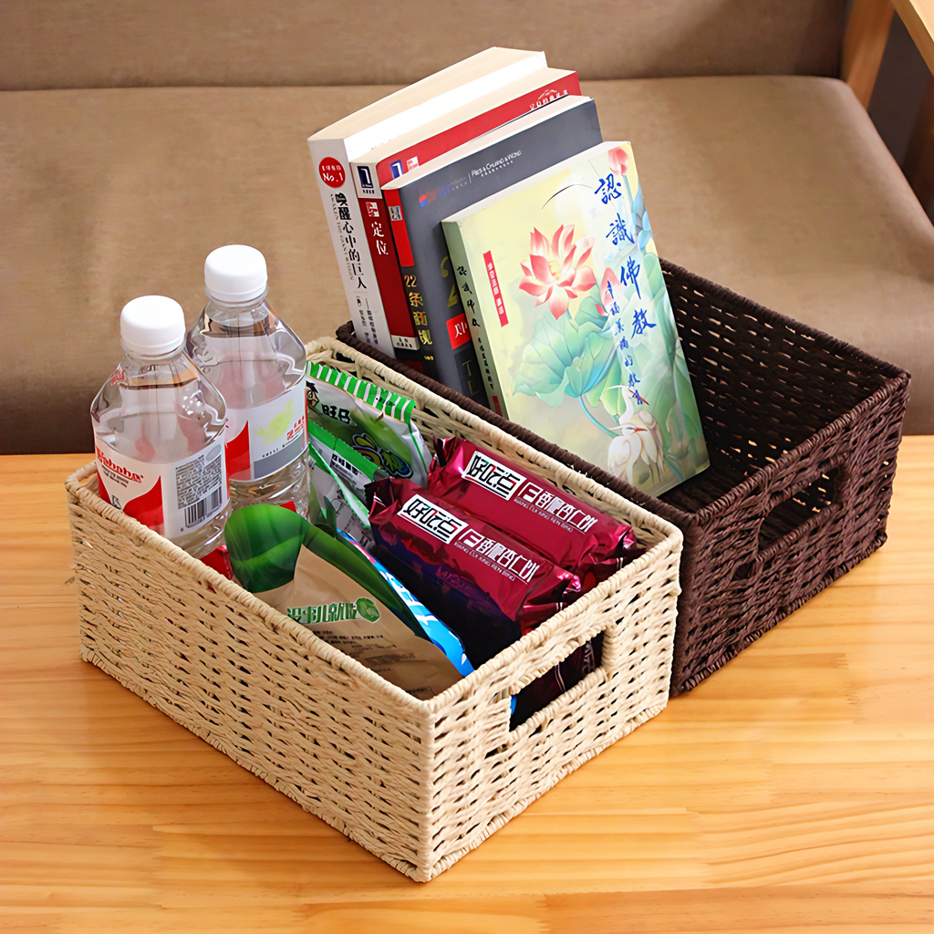 客厅桌面收纳盒编织筐茶几零食杂物置物篮家用钥匙盒放钥匙收纳盘