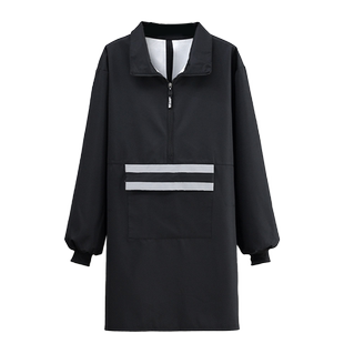 时尚家用厨房做饭围裙女反光条口袋翻领罩衣防水防油拉链工作服男