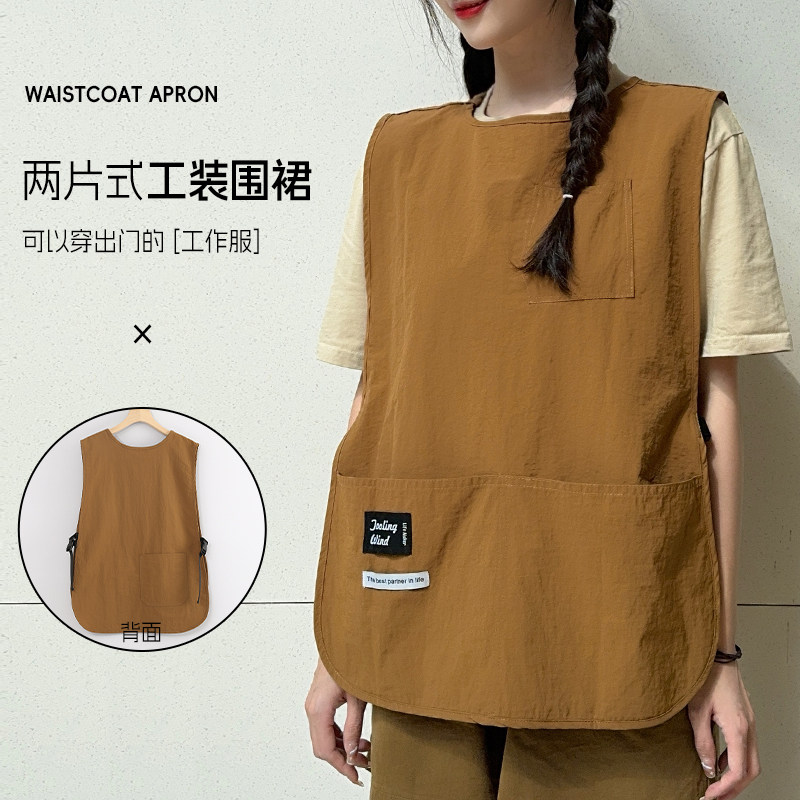 韩版新款马甲围裙家用厨房上班餐厅时尚坎肩式围腰男女通用工作服