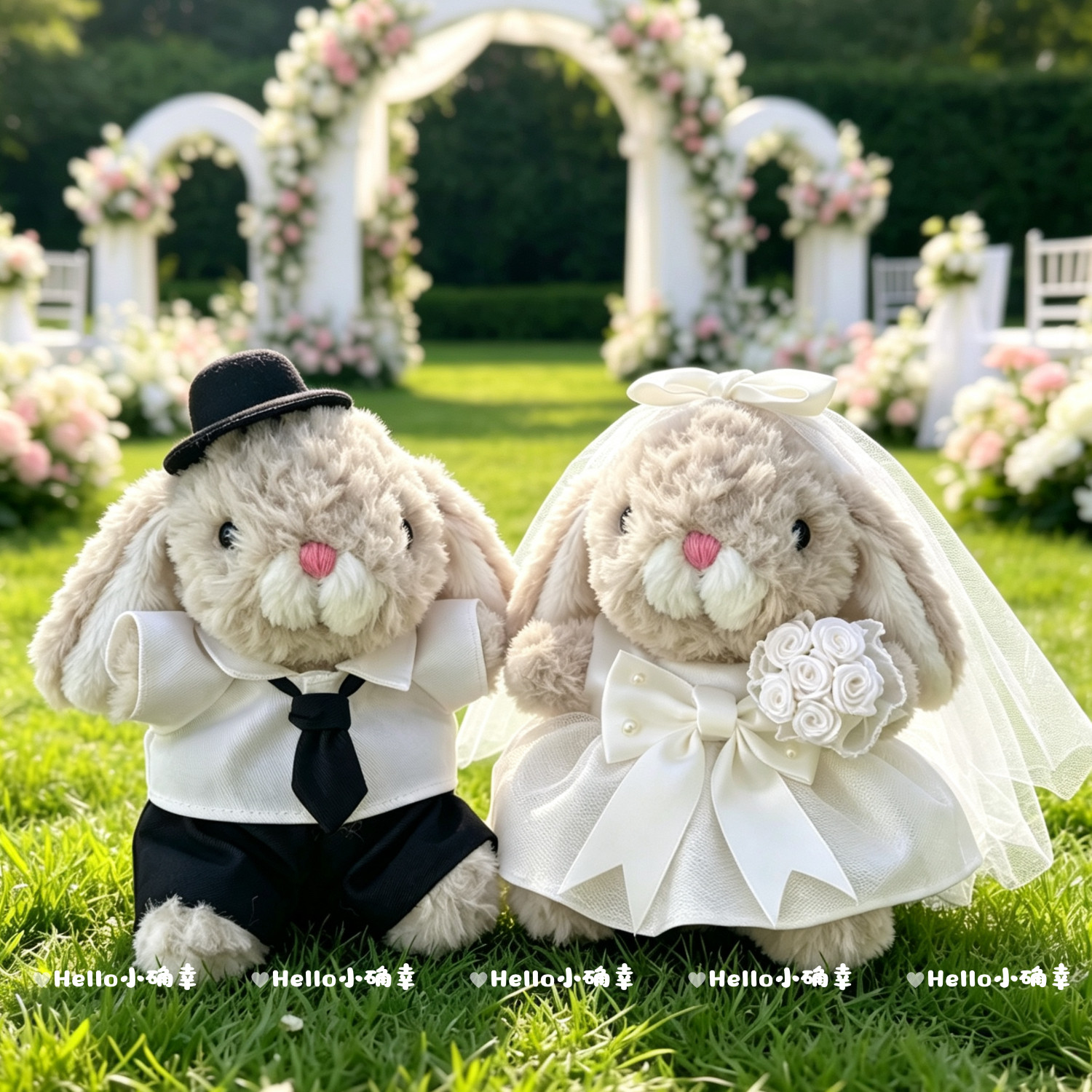 jellycat甜美小兔娃衣yummy美味兔婚纱西装套装15CM结婚压床娃娃图片
