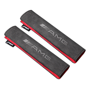 适用奔驰AMG标识安全带护肩套alcantara翻毛皮车载保护套内饰用品