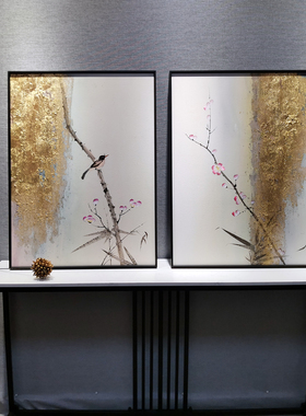 轻奢金箔苏绣花鸟山水刺绣挂画
