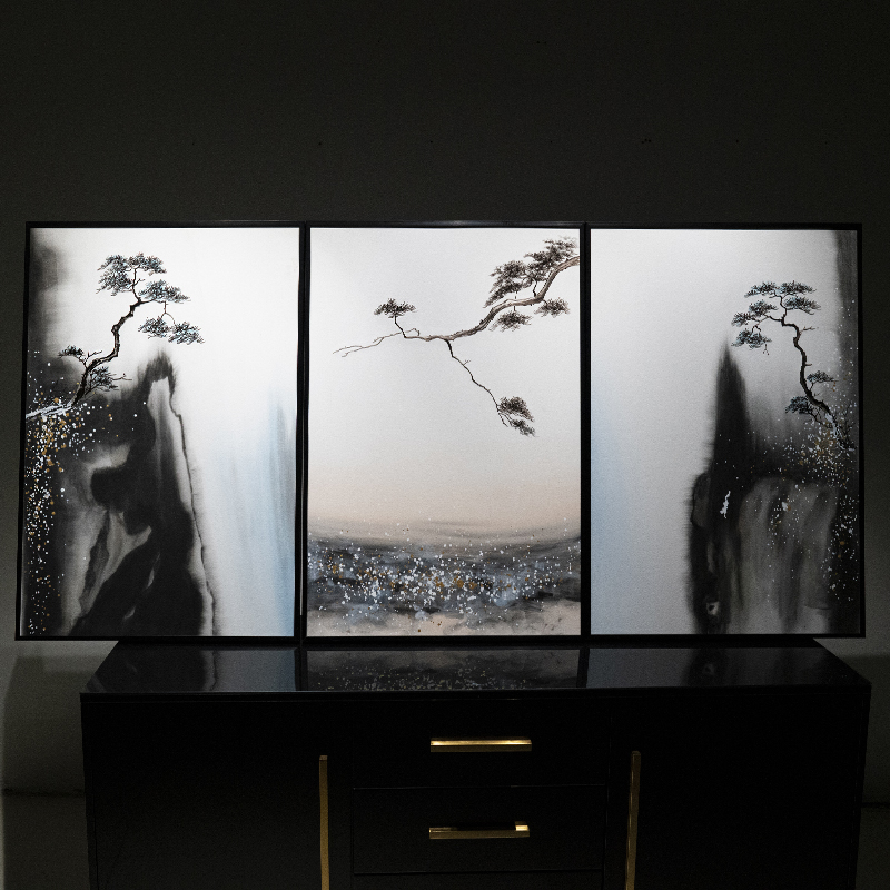 装饰画苏绣逸福瑞三联精品