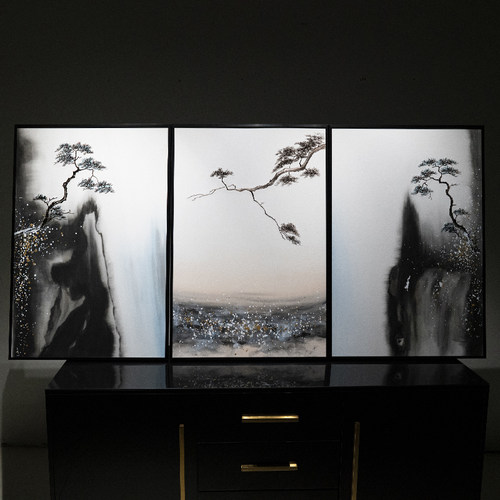 装饰画苏绣逸福瑞三联精品
