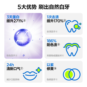牙膏专研清新紫光紫色去渍亮白牙齿口臭去黄100g