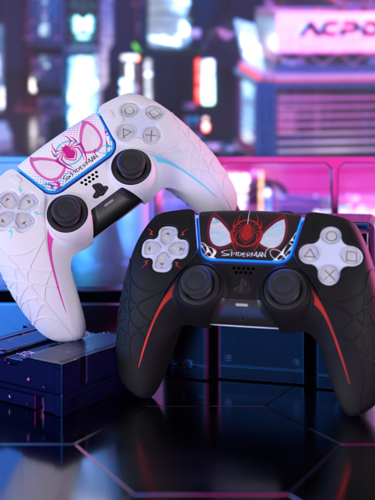 PS5 컨트롤러 보호 커버 스파이더 맨 실리콘 쉘 NATIONAL BANK PS5 게임 컨트롤러 모든 항목을 포함하는 낙하 방지 소프트 쉘에는 로커 캡이 함께 제공됩니다