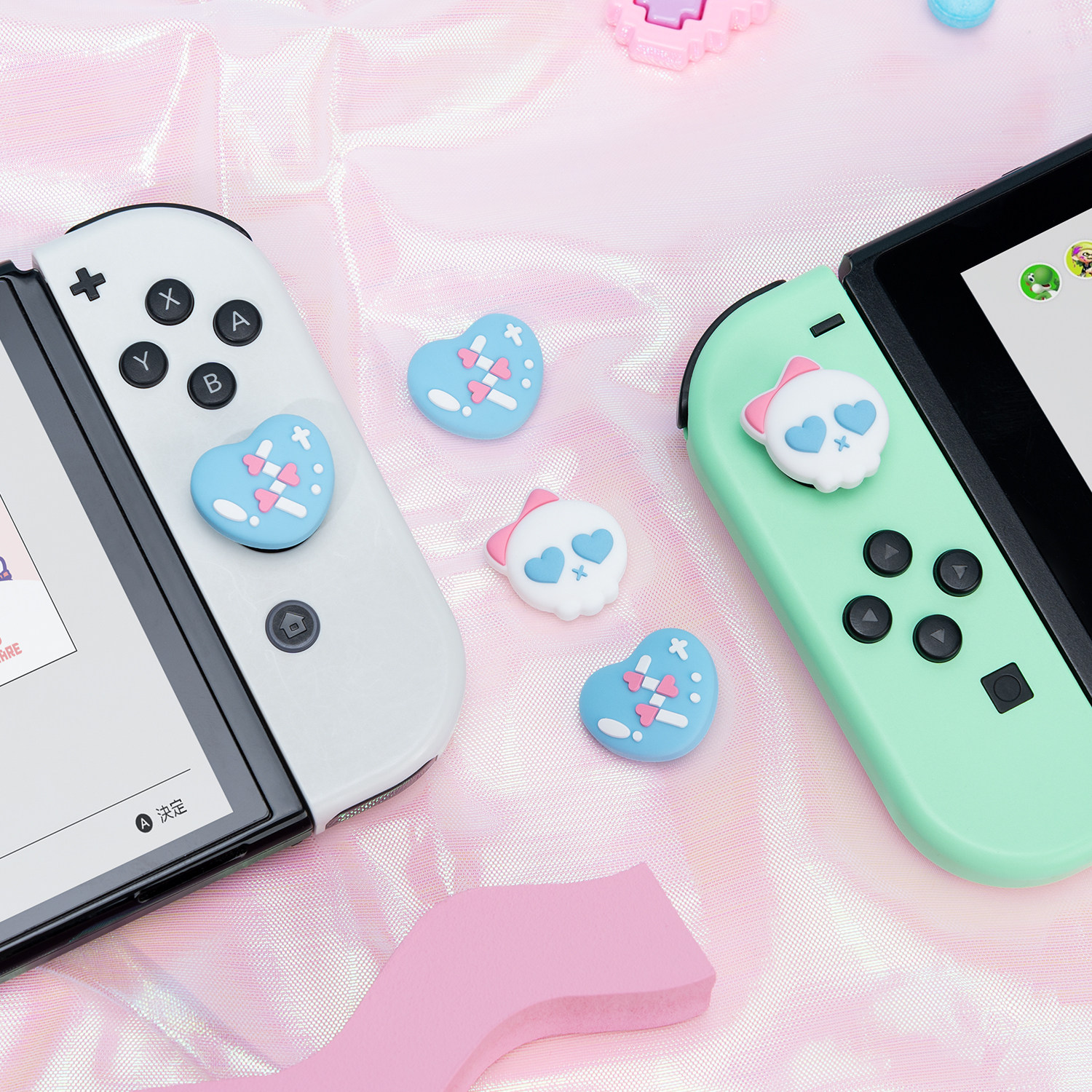 스위치 OLED 로커 캡 실리콘 귀여운 펑크 해골 보호 커버 NS 키 캡 라이트 적응이 매우 필요합니다