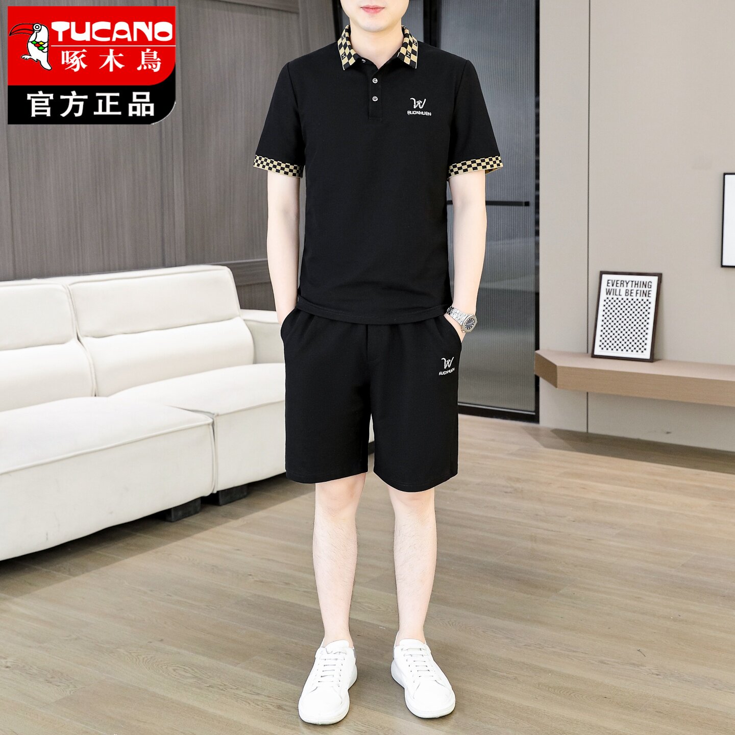 啄木鸟男夏季POLO衫短裤运动套装
