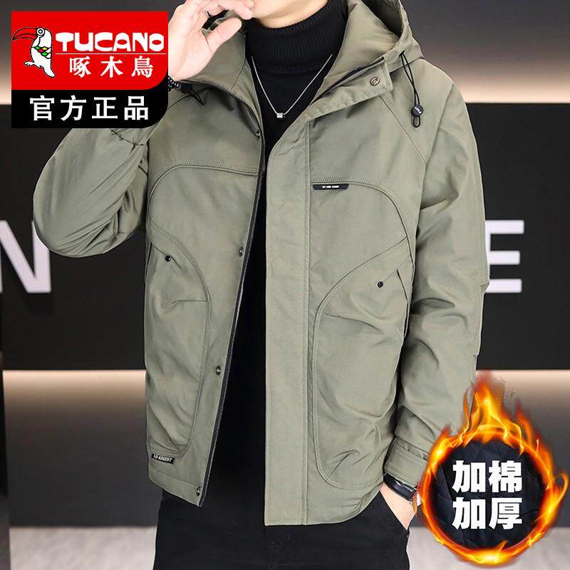 啄木鸟棉袄子工装连帽外套男士冬季棉服加厚棉衣男款加厚夹克男装