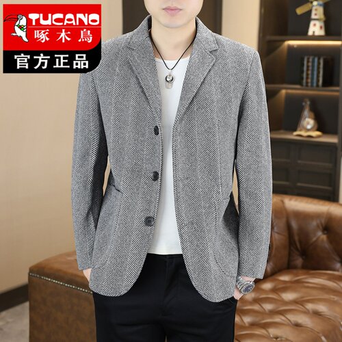 啄木鸟春季商务修身抗皱男士单西