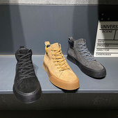 春秋男士 厚底增高系带青年中帮短靴 牛皮翻毛皮板鞋 韩版 潮流高帮鞋