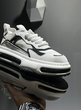 夏季网布男鞋正好厚底透气系带圆头韩版运动休闲老爹鞋轻奢风板鞋