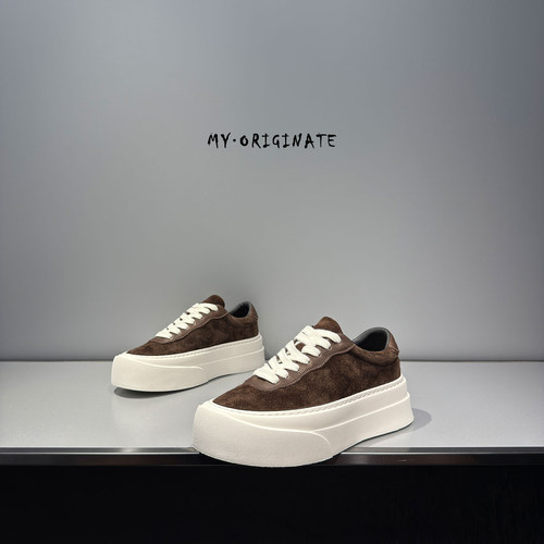 头层牛皮增高厚底休闲板鞋