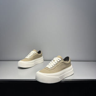 潮流纯色增高男鞋 布面低帮百搭2026时尚 子 男夏季 轻质厚底休闲板鞋