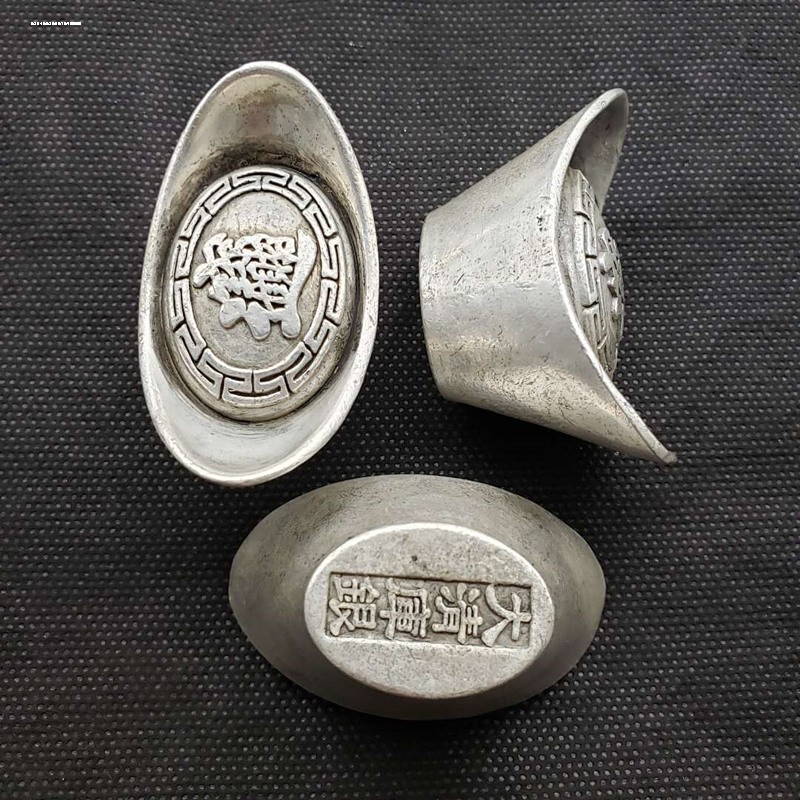 【大清库银】仿古代银子元宝摆件日进斗金影视道具古玩实心银锭子