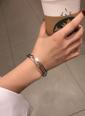欧美极简手镯三线立体菱角不规则手环百搭情侣手镯女