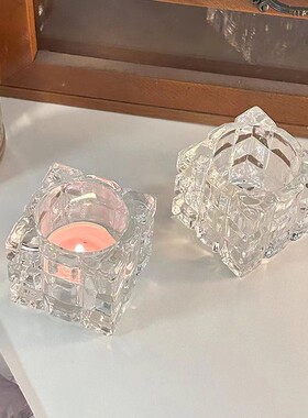 透明玻璃烛台烛光晚餐婚庆摆件蜡烛杯小夜灯烛灯欧式玻璃烛台