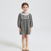 cutebunny2024春装 新款 女宝宝纯棉黑格子连衣裙儿童洋气公主裙子