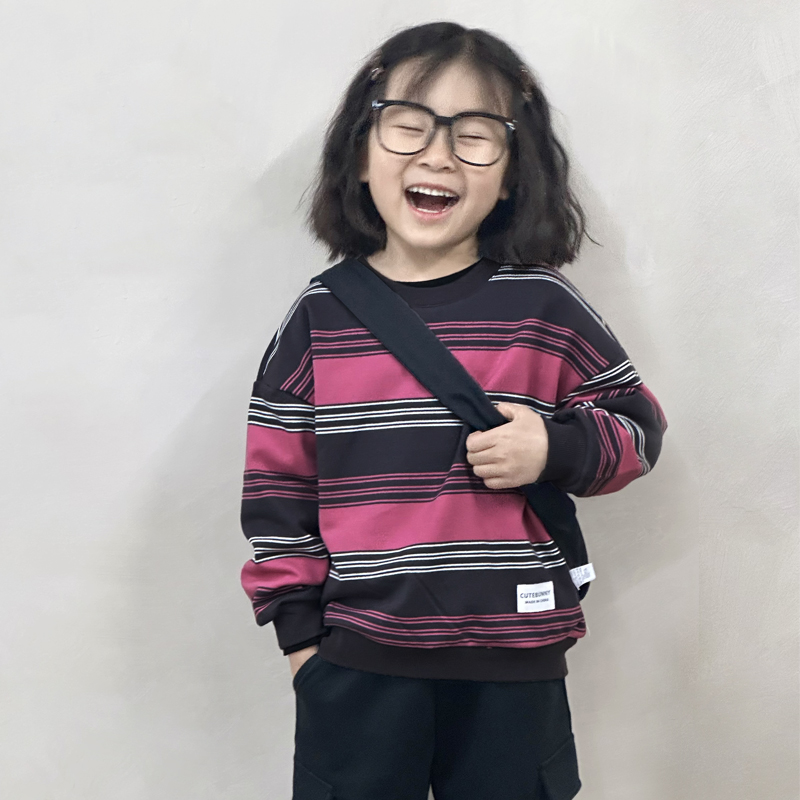 Cute Bunny 2025春装新款男女童条纹卫衣宝宝洋气百搭套头衫上衣