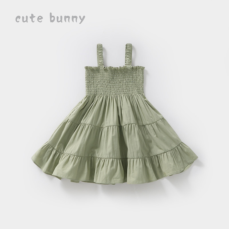 2024夏季新款女童洋气连衣裙宝宝绿色吊带裙婴儿无袖薄款纯棉裙子