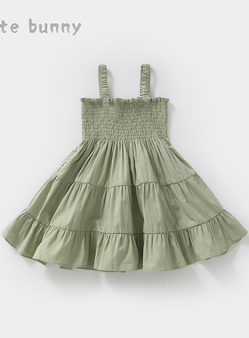 2024夏季新款女童洋气连衣裙宝宝绿色吊带裙婴儿无袖薄款纯棉裙子