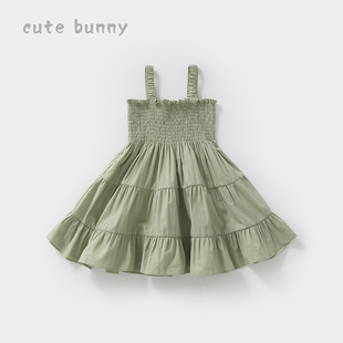 2024夏季 女童洋气连衣裙宝宝绿色吊带裙婴儿无袖 薄款 纯棉裙子 新款