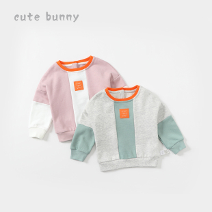 婴儿撞色套头上衣潮 宝宝洋气长袖 cutebunny女童卫衣2024春装 新款