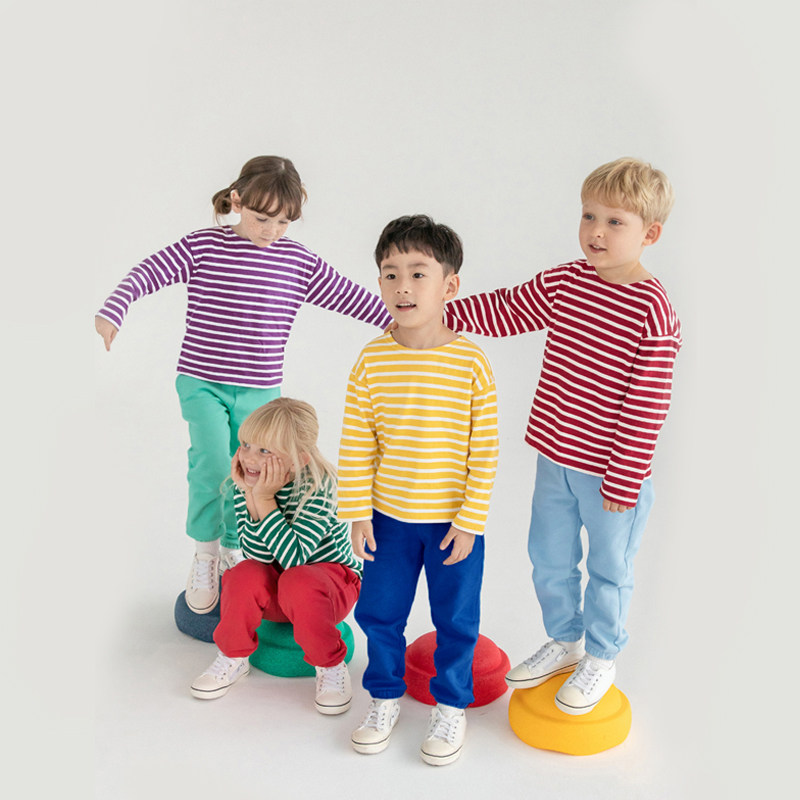 cutebunny2024春装新款男女宝宝纯棉长袖条纹t恤儿童宽松洋气上衣,童装/婴儿装/亲子装,T恤,淘宝优惠券,粉丝福利购,淘宝优惠卷