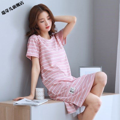 连体微胖女孩子春季遮肚妈妈春秋款显瘦洗澡简单百搭睡裙女夏睡衣