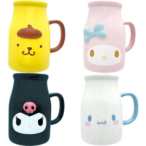 三丽鸥日本正版3D牛奶kitty美乐蒂陶瓷水杯子马克杯茶咖啡杯380ml