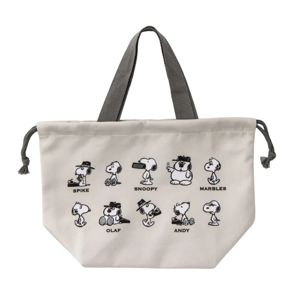 日本采购正品 snoopy史努比 双面图案手提饭盒收纳袋饭盒包抽绳袋