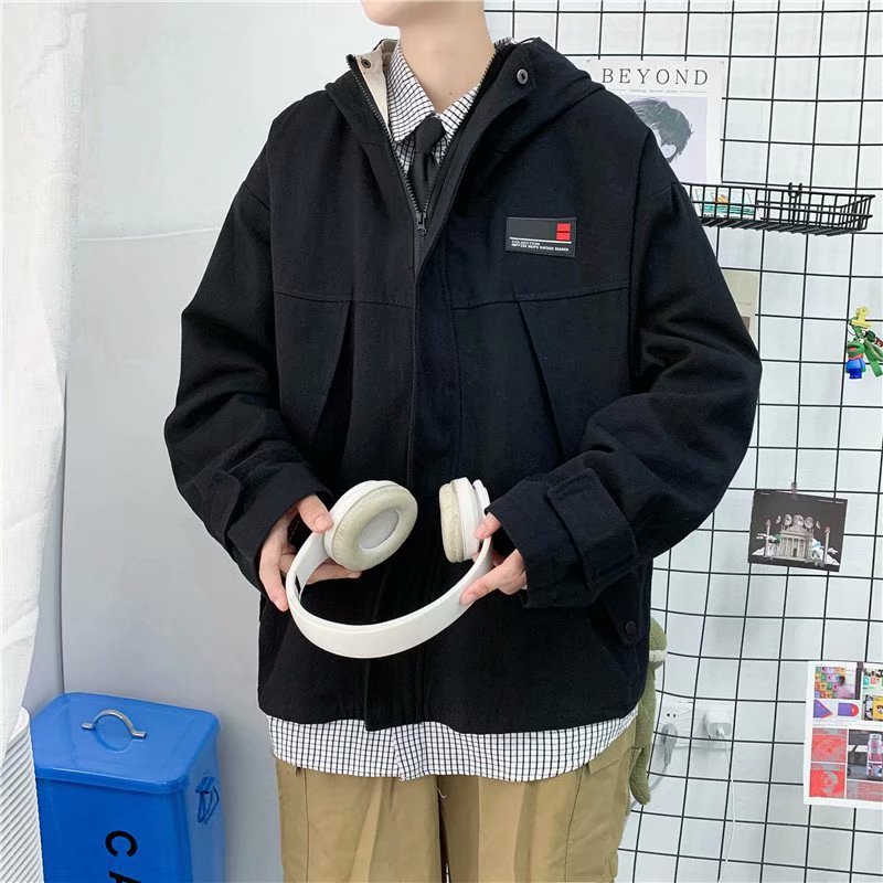 Coat jacket men's new spring fashion loose and versatile hooded jacket men's