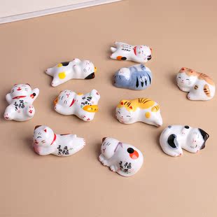 招财可爱陶瓷小猫咪摆件筷子架托日式桌面幸福感小物件汽车装饰品