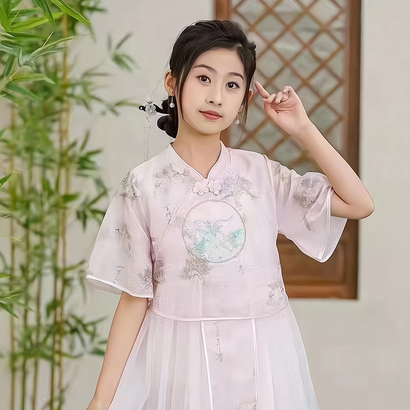 吊带裙高端甜美刺绣新中式国风汉服碎花时髦假两件仙气风网纱裙