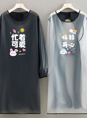 新款时尚围裙加长长袖罩衣TPU网红透明防水防油污洗车定制LOGO字