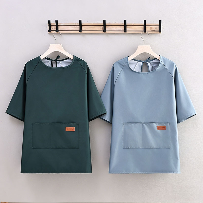 短袖夏季半袖防水围裙小个子短款男女厨房全包防水防油耐脏罩衣