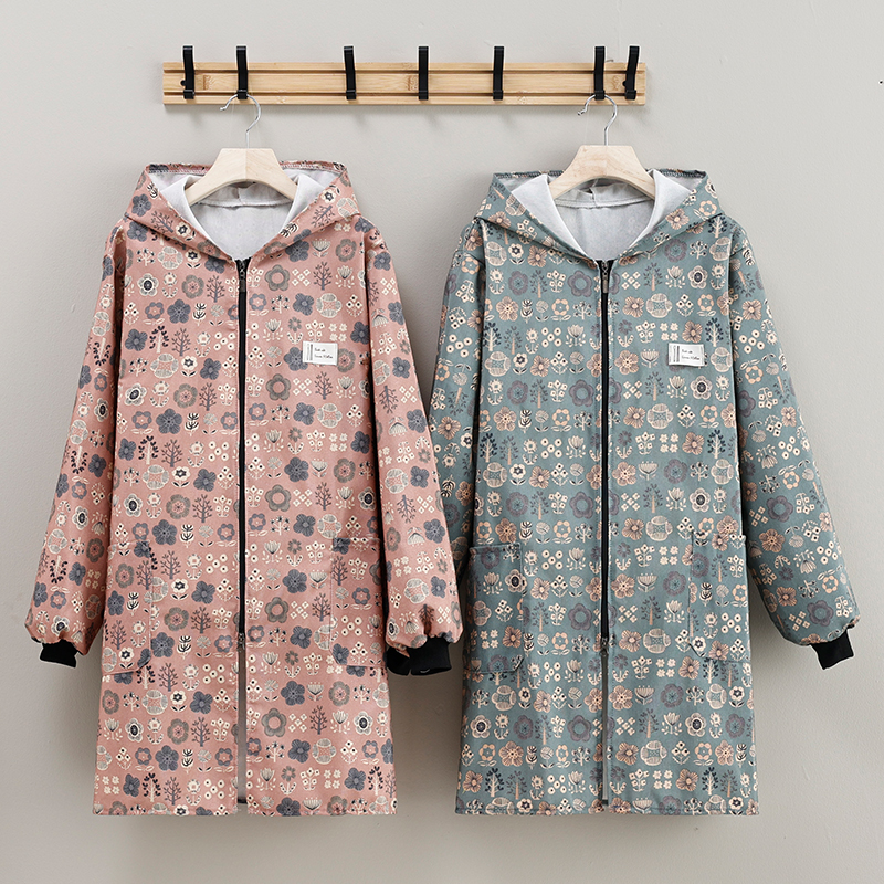 新款冬季加绒长袖围裙