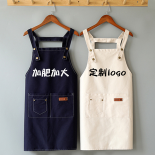 印字 工作服印字围裙女加肥加大号定制logo190斤男士 帆布日式 无袖