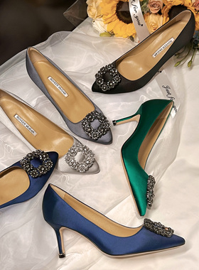 Royeer Viuoar 名流晚宴MB尖头雪花扣水钻真丝绸缎单鞋女细高跟鞋