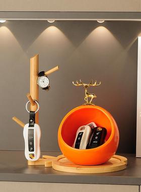 入户玄关门口放钥匙扣锁匙收纳盒摆件轻奢高档家居客厅鞋柜装饰品