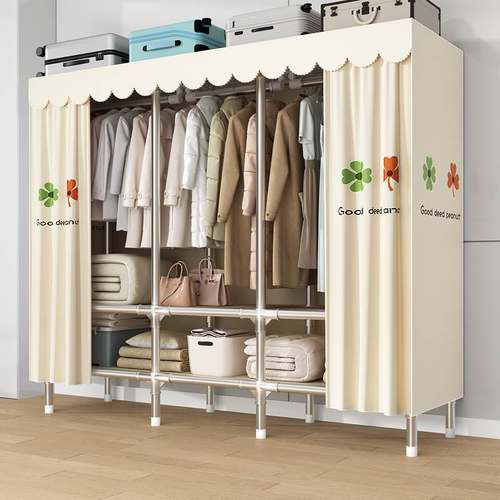 出租房用布衣柜加粗加厚全钢架接头衣柜简易组装拼接卧室家用衣橱